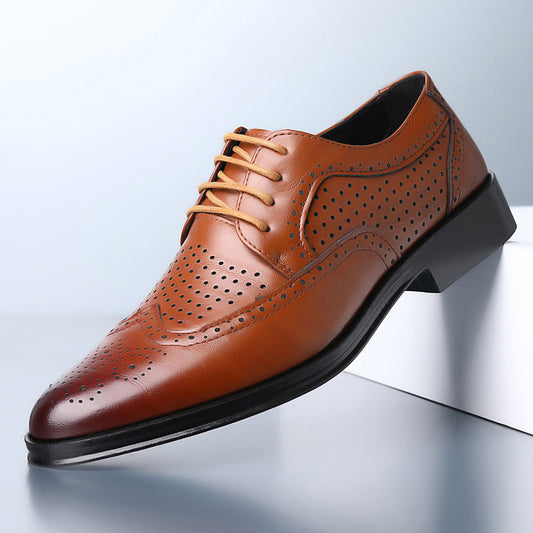 【38-47】Letnie męskie skórzane buty 🔥Wyrzeźbione biznesowe formalne męskie duże rozmiary Skórzane buty z dziurami w środku-3913653