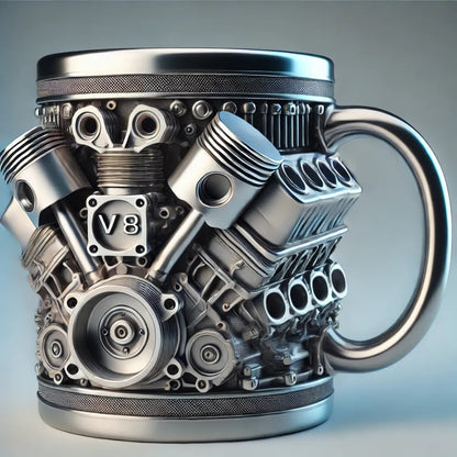 🎁☕【50% de descuento🔥】Kreatív V6/V8 motoros rozsdamentes acél kávés bögre