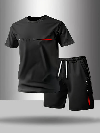 🎉😎【50% de descuento✨】Conjunto deportivo de verano de dos piezas para hombre: cómoda camiseta de manga corta y pantalones cortos, adecuados para el uso diario y para las vacaciones.