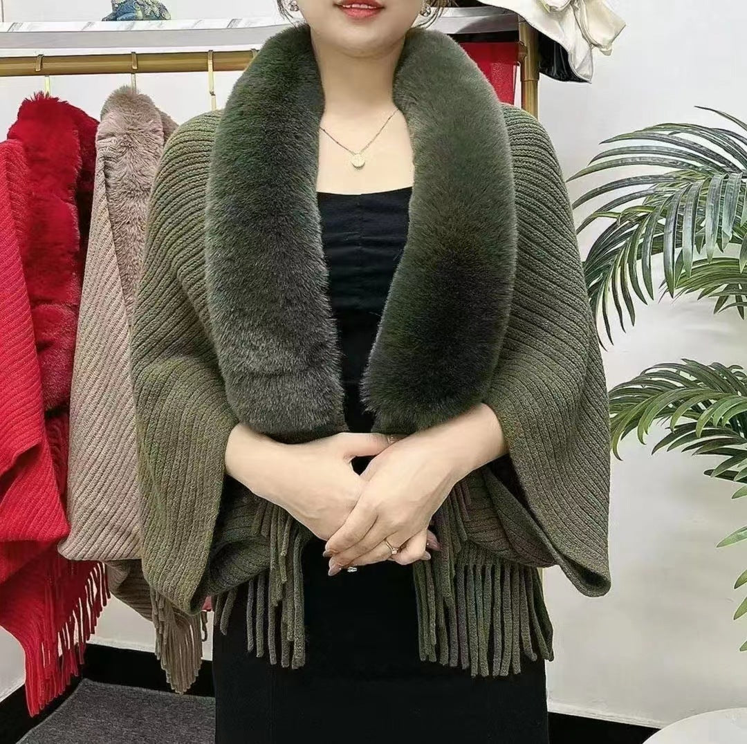 🔥🔥 Cardigan tricotat cald, cu șal, guler de blană, 2025