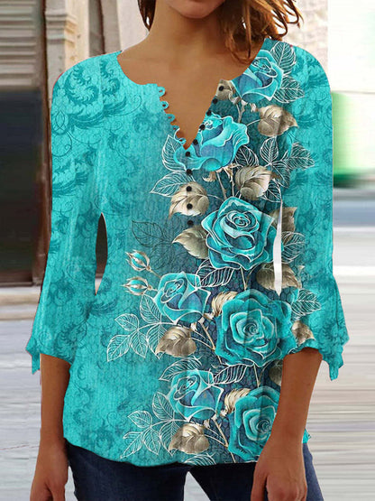 😍【50% zniżki!】Stylowa damska koszulka z dekoltem w serek [S-5XL], z bardzo nowoczesnym nadrukiem.