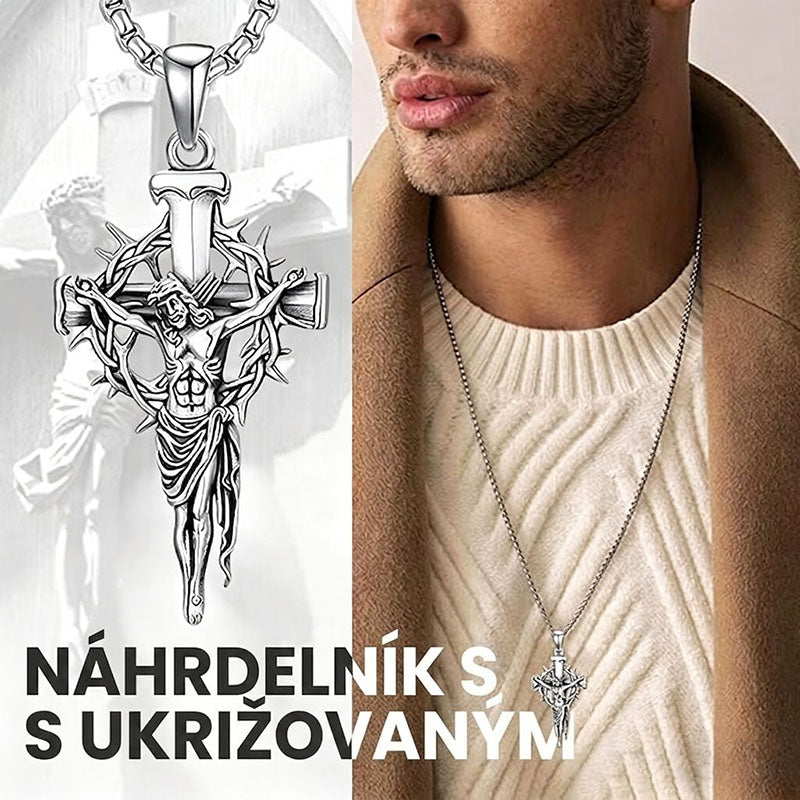 🔥【50 % zľava! Kúp 1 a dostaneš 1 zadarmo】 náhrdelník s príveskom kríža a tŕňovou svätožiarou
