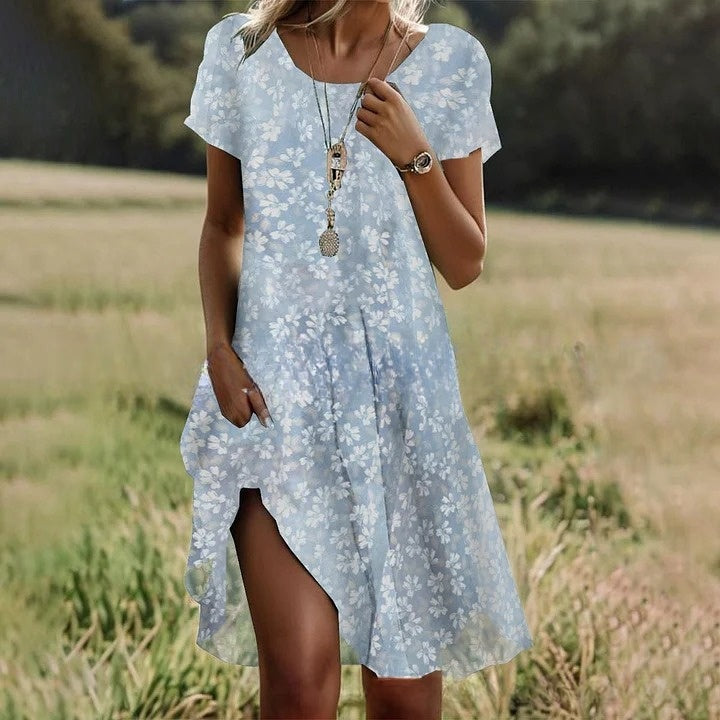 🔥Limitowana oferta 40% zniżki🔥【S-3XL】👗Nowa kolekcja 2025 wiosna/lato, sukienka z nadrukiem, okrągły dekolt, casual3894825