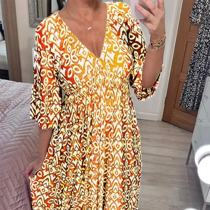 ✨💃【S-5XL】Sukienka w stylu boho z dekoltem w serek, modna na lato
