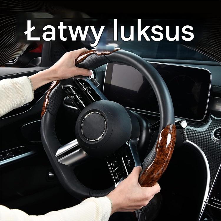 🚗【1 zestaw 3 sztuk】👍👍Drewniany antypoślizgowy pokrowiec na kierownicę samochodową