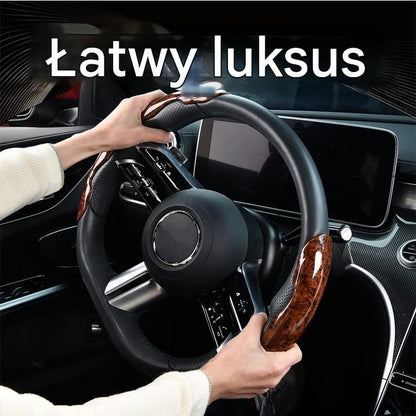 🚗【1 zestaw 3 sztuk】👍👍Drewniany antypoślizgowy pokrowiec na kierownicę samochodową