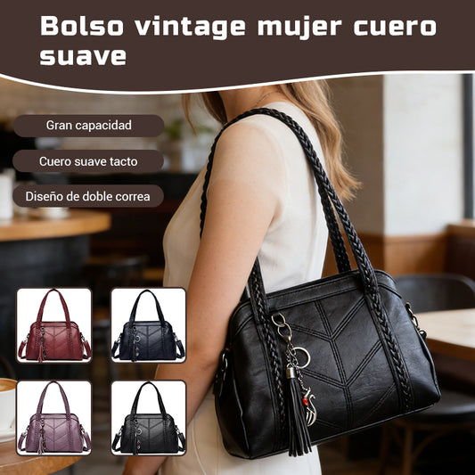 👜 Bolso clásico retro de gran capacidad y múltiples compartimentos para mujer, nuevo modelo 2026 de piel suave
