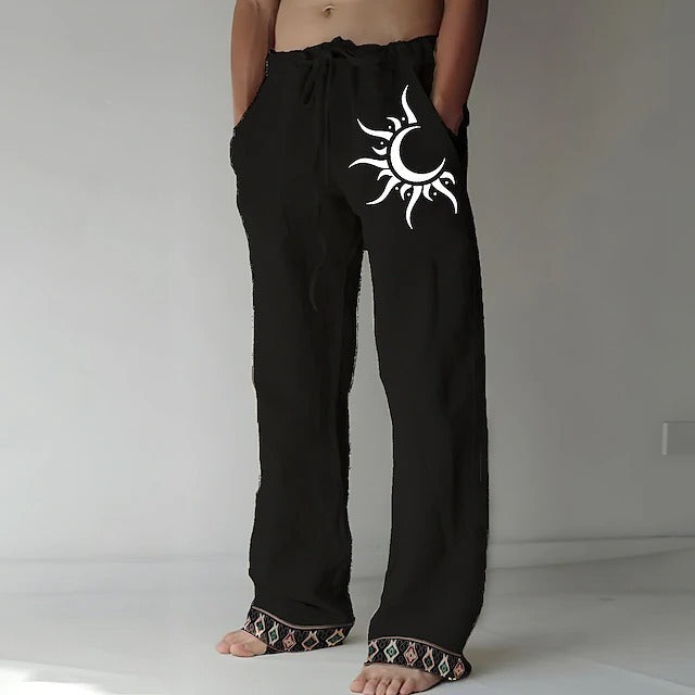 🌙👖 ¡50% de descuento! 🔥Pantalones de hombre de algodón y lino de tallas grandes con estampado de luna✅ Pago contra entrega