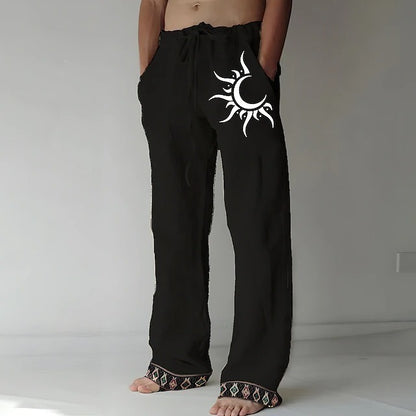 🌙👖 ¡50% de descuento! 🔥Pantalones de hombre de algodón y lino de tallas grandes con estampado de luna✅ Pago contra entrega