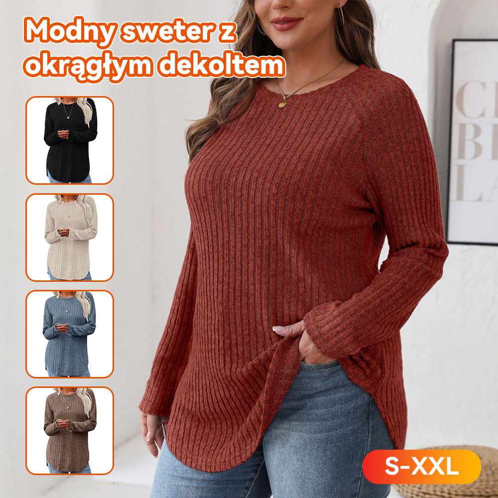 Klasyczny sweter dzianinowy na jesień i zimę – miękki, ciepły i kobiecy.