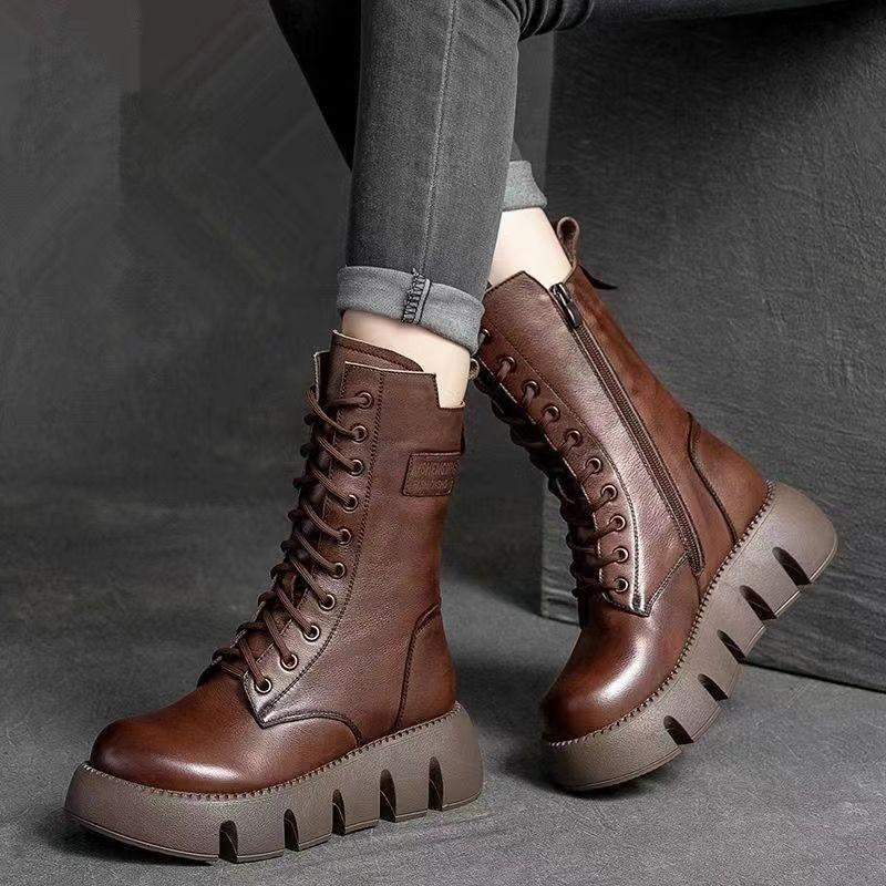 🔥【35-40】Wysokiej jakości ręcznie robione buty Martin z miękkiej skóry na grubej podeszwie-3744352