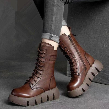 🔥【35-40】Wysokiej jakości ręcznie robione buty Martin z miękkiej skóry na grubej podeszwie-3744352