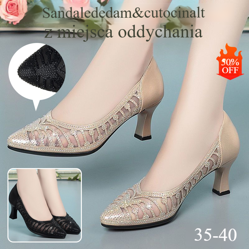 🎁 🔥【35-40】👠Nowe, modne, siateczkowe, oddychające wysokie obcasy-3923384