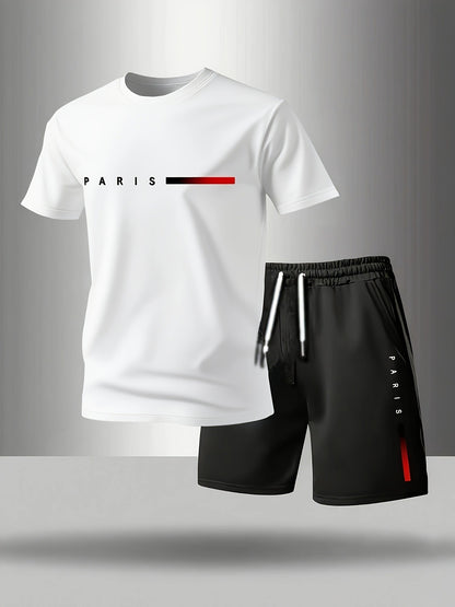 🎉😎【50% de descuento✨】Conjunto deportivo de verano de dos piezas para hombre: cómoda camiseta de manga corta y pantalones cortos, adecuados para el uso diario y para las vacaciones.
