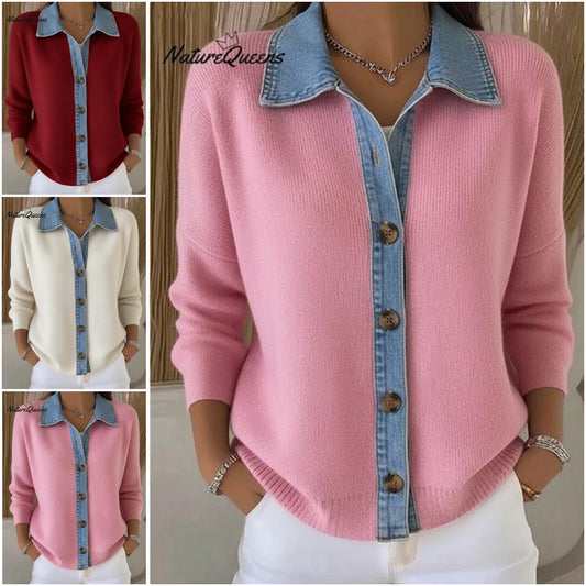 🔥🎉【Специална оферта✨】【S-3XL】🌷🙌Нов зимен дамски дънков плетен кардиган с пачуърк принт