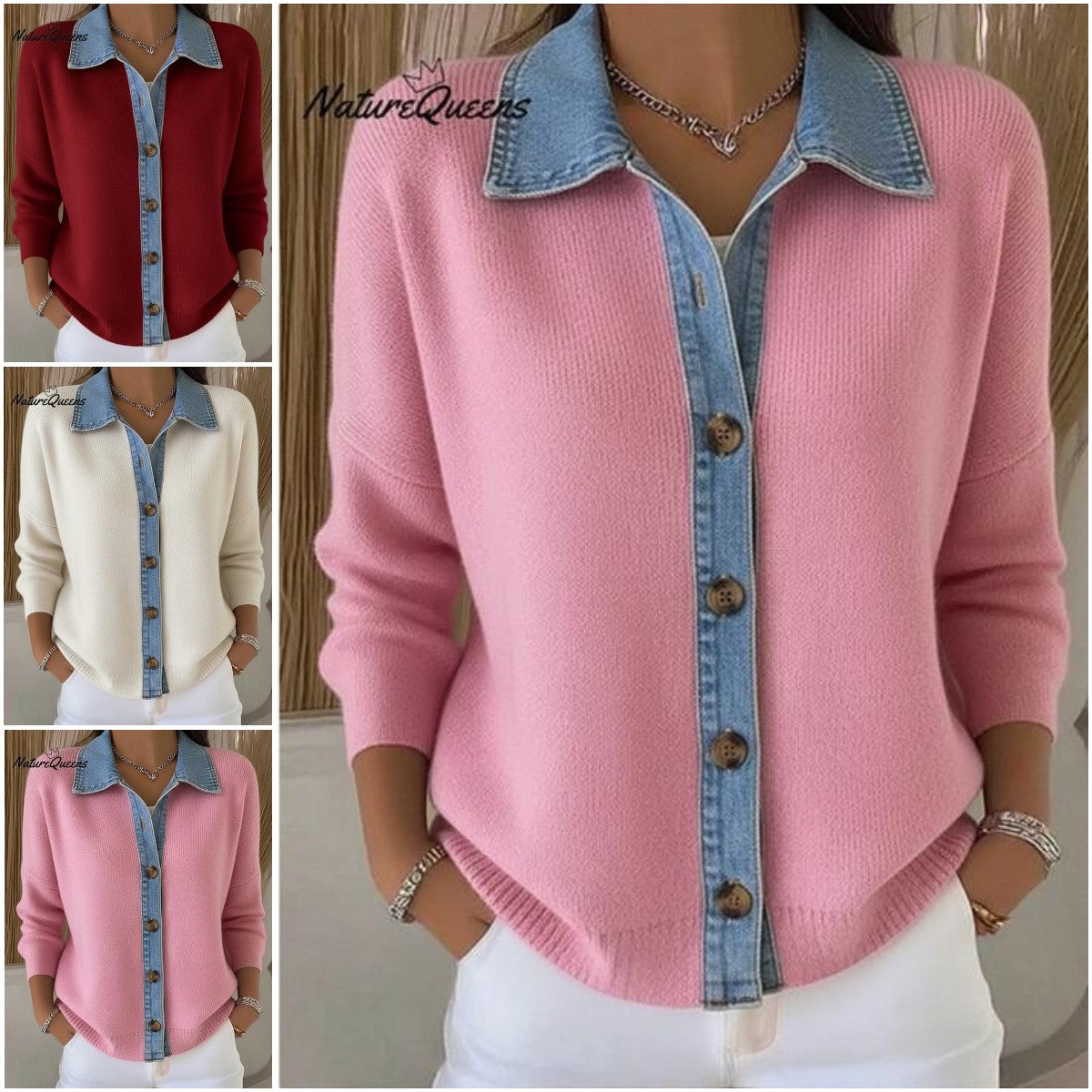 🔥🎉【Oferta specjalna✨】【S-3XL】🌷🙌Nowy zimowy damski kardigan z dzianiny patchworkowej z jeansu