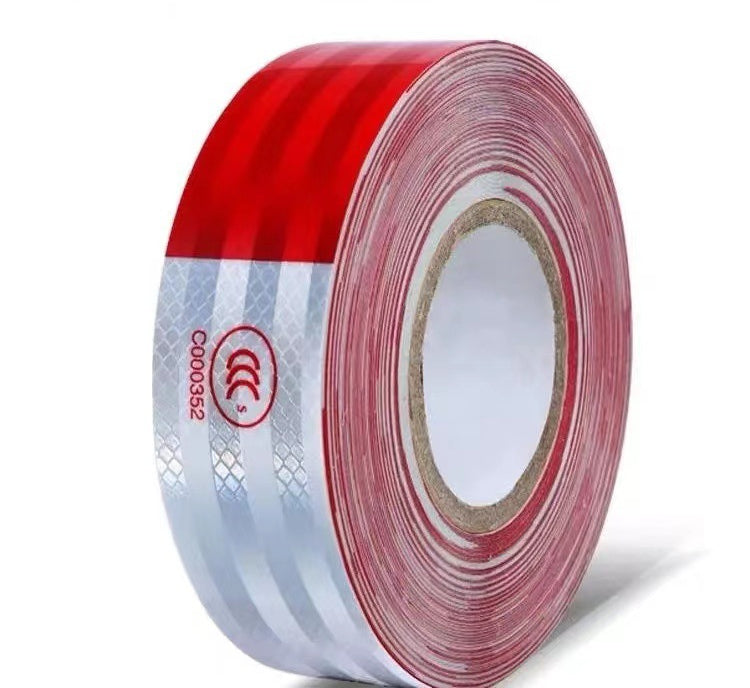 【50mm*45m】 Czerwone i białe naklejki odblaskowe, paski odblaskowe do ciężarówek