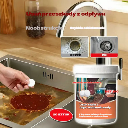 🔥50% ZNIŻKI 【2 za 99 zł.】❤️ Skuteczne musujące tabletki czyszczące, które szybko rozpuszczają zatory spowodowane przetłuszczającymi się włosami i udrażniają odpływy; dodatkowo działają odświeżająco i antybakteryjnie.