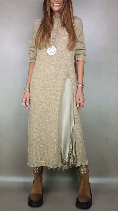 🔥【🥇50% popusta】🔥【XS-3XL】Novi komplet od čipkaste haljine s prorezom i potkošulje, haljina i pulover