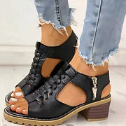 💟【35-41】Klasyczne skórzane sandały damskie na grubej platformie-3699703