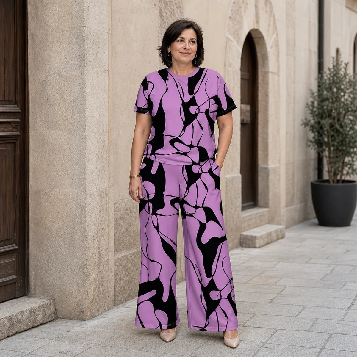 【 S-5XL】🛍️ Elegancki i swobodny! Letni komplet w dużym rozmiarze z nowoczesnym, geometrycznym nadrukiem