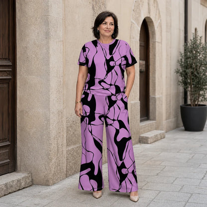 【 S-5XL】🛍️ Elegancki i swobodny! Letni komplet w dużym rozmiarze z nowoczesnym, geometrycznym nadrukiem