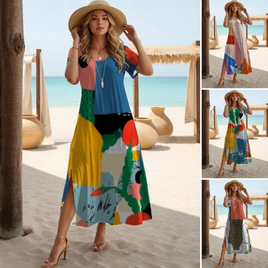 🔥✨【Ograniczona ilość】【S-3XL】🌈2025 nowa moda elegancka, swobodna, dopasowana kolorystycznie sukienka plażowa odpowiednia na wakacje nad morzem
