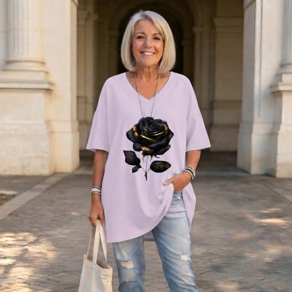 🌹Camiseta de mujer con cuello en V y estampado de rosas para tallas grandes.✅️Pago contra entrega