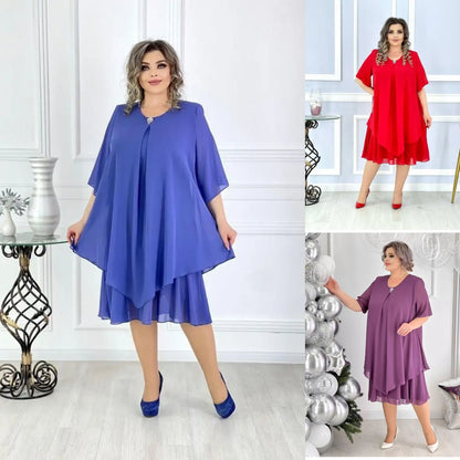 💟【S-5XL】👗【40-120kg】2024 nowa elegancka sukienka z szyfonu-3656630