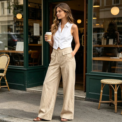 【S-3XL】Damskie spodnie codzienne z szerokimi nogawkami (bawełna i len) 👖✨