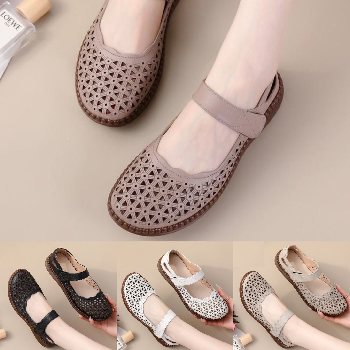 💕Płytkie, płaskie buty damskie w stylu francuskim z dziurkami na czubku, 💙oddychające i wygodne, 🤍Nie boją się upałów latem, nadają się do codziennego użytku, dojazdów do pracy i podróży, można je łączyć ze spódnicami i spodniami