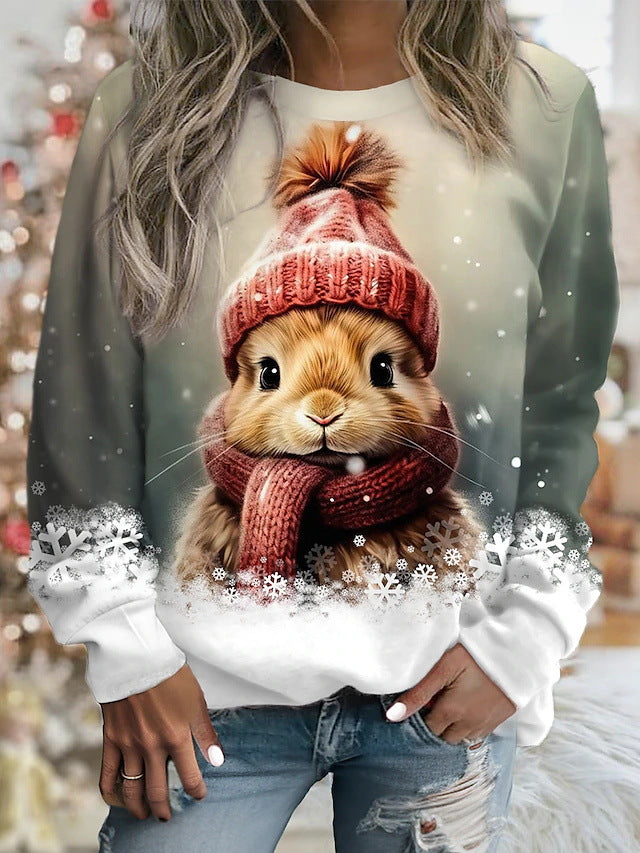 🐇💥【Promocija】Ženski pulover s kapuco in okroglim izrezom z zajčkom