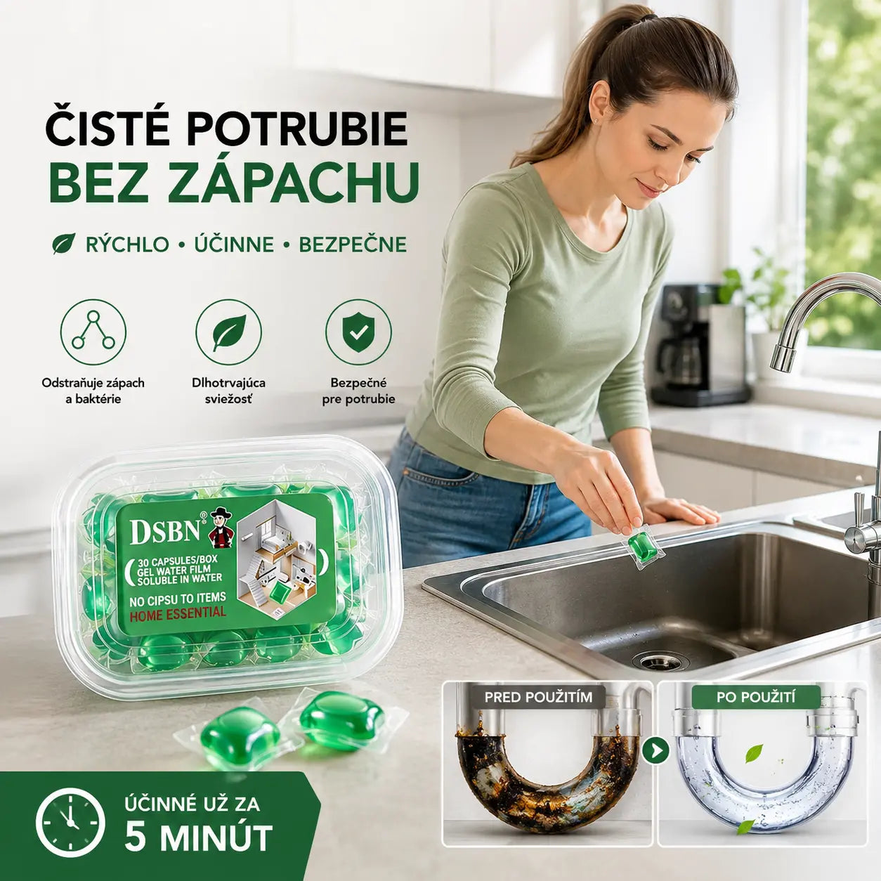 2 škatule (spolu 100 tabliet)🏠💧Deodoračné kapsuly Drain – bioenzýmové zloženie neutralizuje pachy priamo pri ich zdroji.