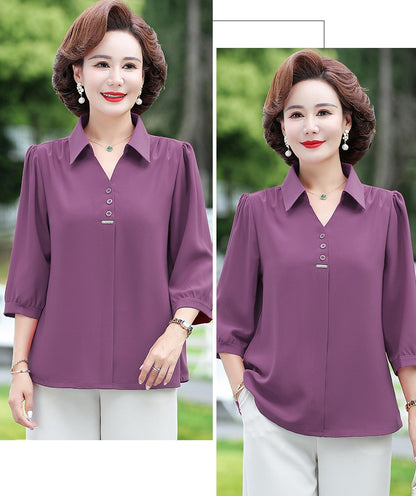 💥💐2025 nowa koszula szyfonowa z klapami w jednolitym kolorze