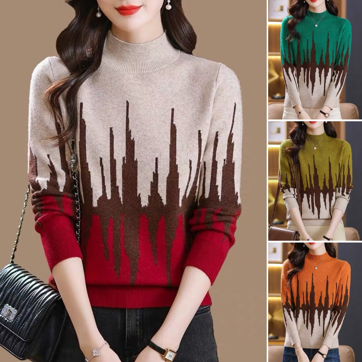 ✨🔥【S-3XL】2024 nowe jesienne i zimowe damskie swetry półgolf, modne topy z dzianiny-3827133