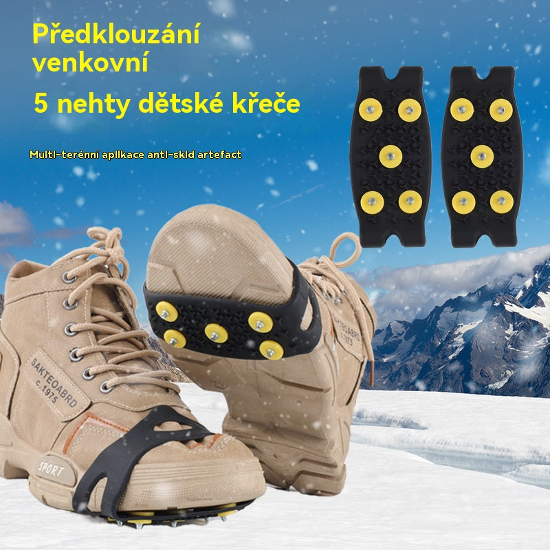 👴🚶🏔️❄️Kupite 2, dobijte 2 gratis🔥Nevidljivi protuklizni rukavi za dereze s 5 zubaca, vanjske dereze, pogodne za planinarenje po snijegu, planinarenje, penjanje po stijenama i zimske ledene površine, obavezni dio za starije osobe.