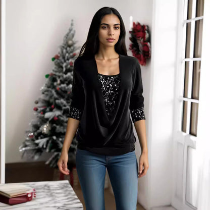 ✨🎁【S-3XL】2025 Zimowe nowe modne błyszczące damskie wysokiej jakości eleganckie bluzki z długim rękawem