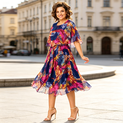 💃☀️【S-5XL】Vestido de malla estampado: corte ajustado, favorecedor y fácil de combinar.