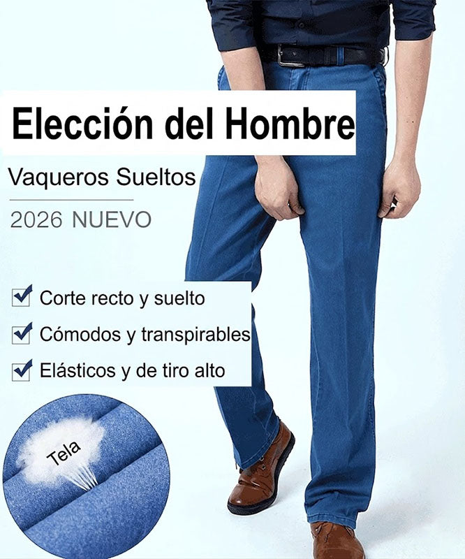 👖👖【Oferta por tiempo limitado al 50%】Jeans elásticos de alta calidad para hombre, diseño entallado, corte recto holgado, transpirables y cómodos.
