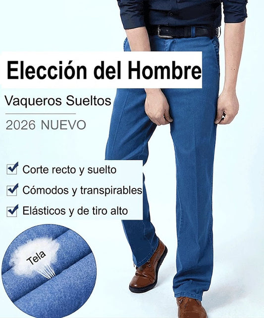 👖👖【Oferta por tiempo limitado al 50%】Jeans elásticos de alta calidad para hombre, diseño entallado, corte recto holgado, transpirables y cómodos.