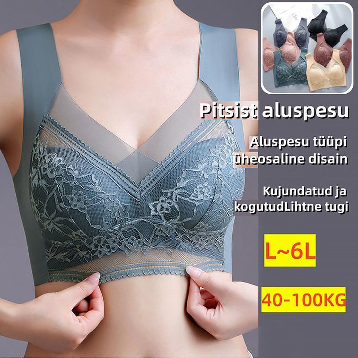 🥰【1 komplet 4 sztuki】👙【40-110 KG】Damski wygodny, bezszwowy koronkowy biustonosz-3887838