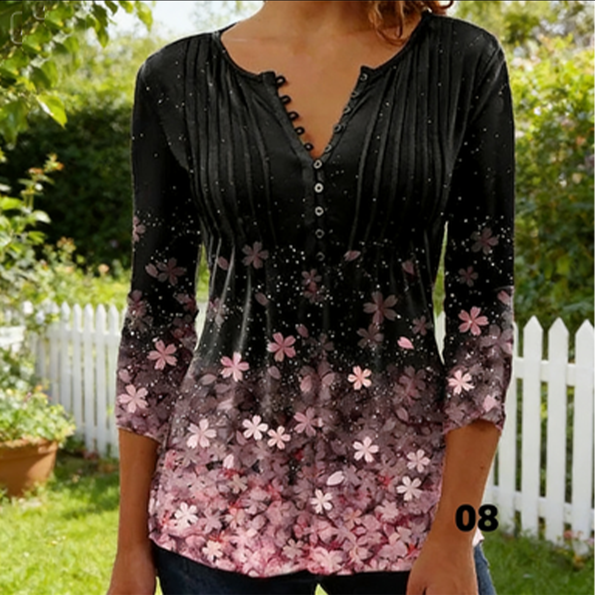 🌸✨【Solo hoy -50%！！】【S-5XL】🌺Top con cuello en V y mangas florales, estilo delicado y romántico