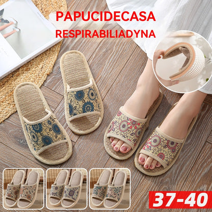 🔥👡【3 pary】【37-40】Nowe damskie kapcie z haftowanego lnu i bawełny na 2025 rok, odpowiednie na każdą porę roku.