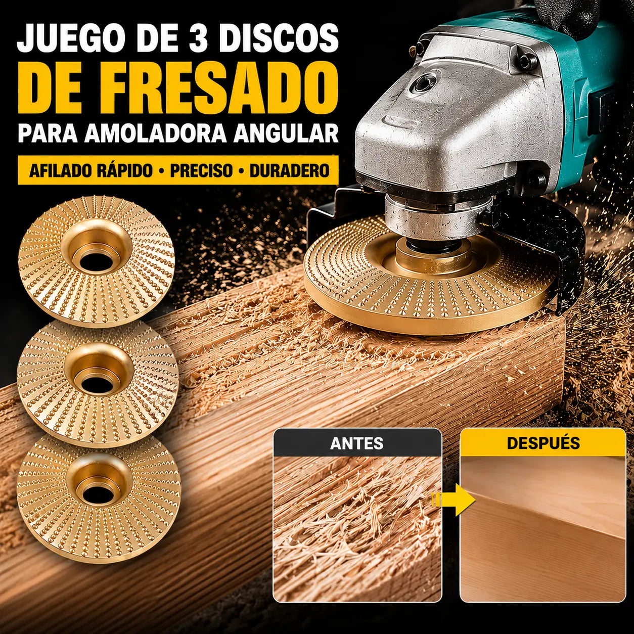 ⚙️🧰【3 piezas】 Disco multifuncional para dar forma a la lijadora angular para madera ✅️Pago contra entrega