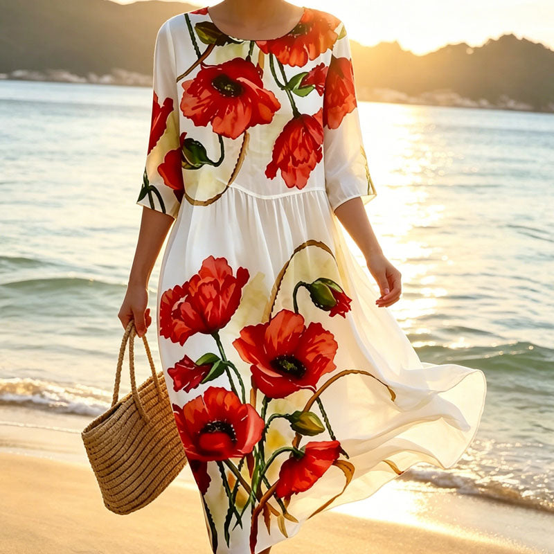 🌸🌸【50% de descuento】🔥【S-8XL】 2026 nuevo vestido con estampado de flores y cuello