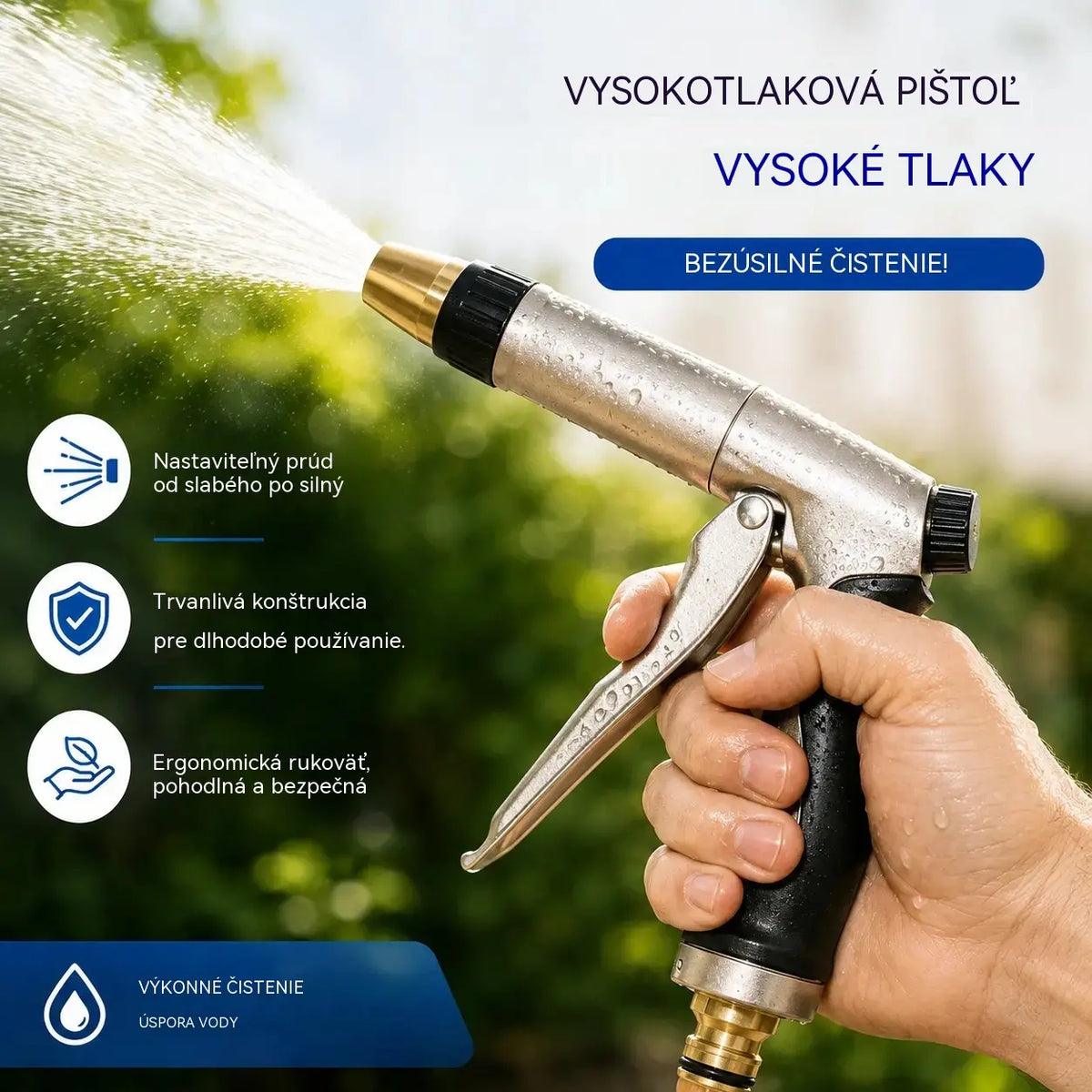 🥳 50% zľava 🏠💦 Vysokotlaková vodná pištoľ – ideálna na umývanie auta, zavlažovanie záhrady a čistenie vonkajších stien a záhradného nábytku 🌿🚘