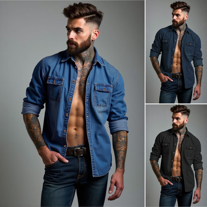 👔50% de descuento🔥【40-120kg】Camisas vaqueras de tallas grandes para hombre ✅Pago contra entrega