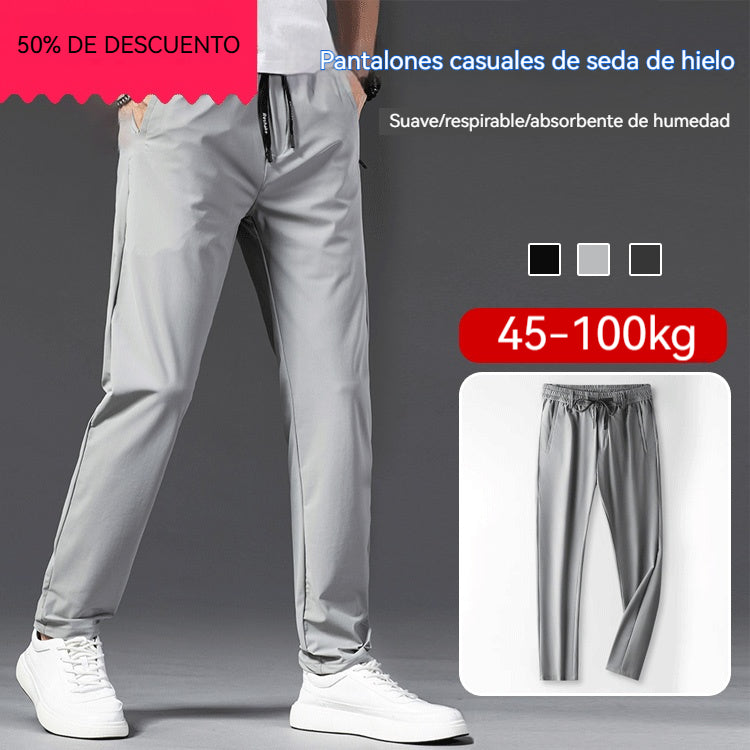 💥🧊😍【M-5XL】Pantalones finos de seda helada para hombre, ideales para el verano. El tejido es suave, cómodo, transpirable y de secado rápido.