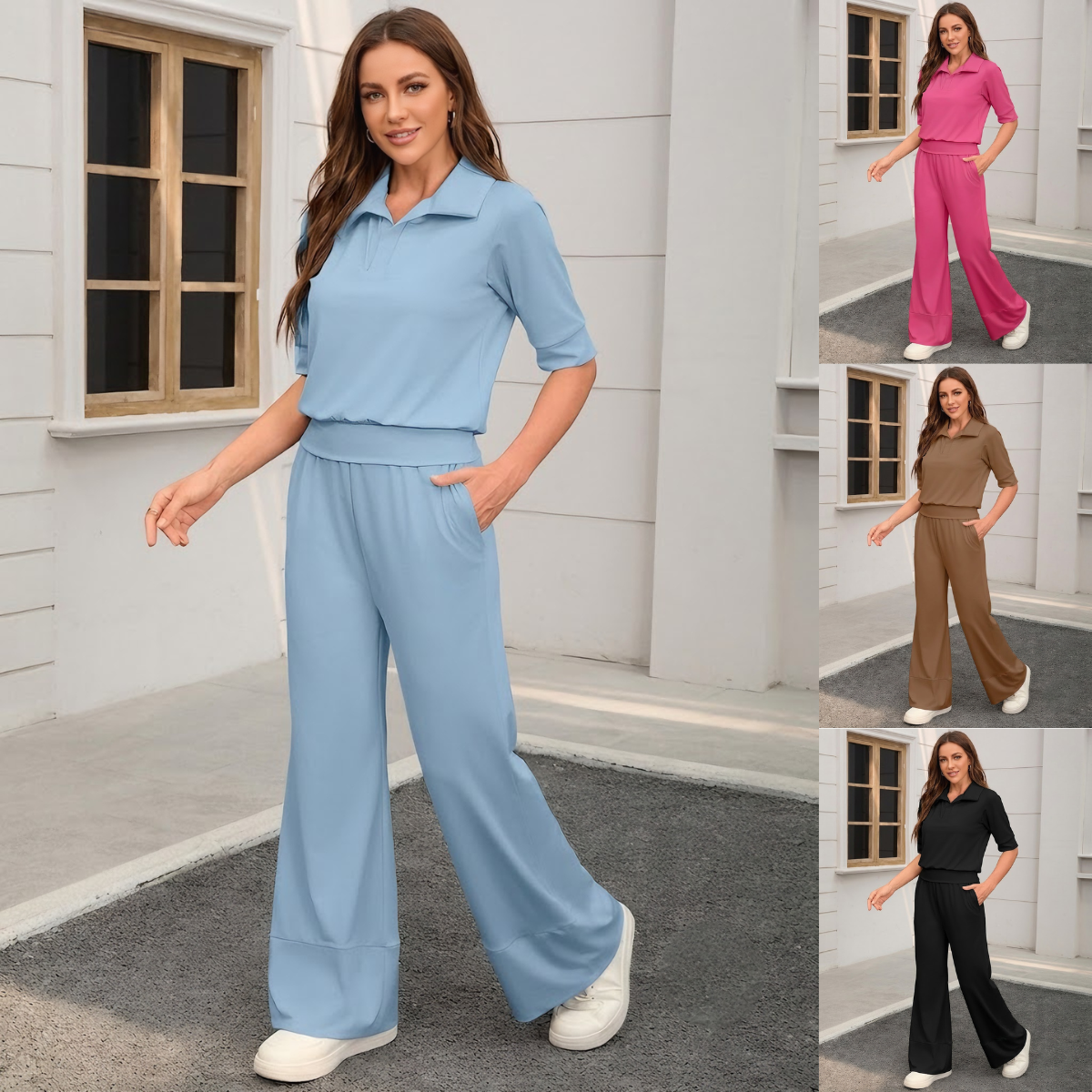 ✨✨【Top + Pantalones】Nuevo traje casual fluido de seda helada para mujer ✅️Pago contra entrega