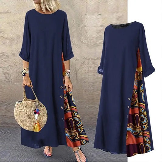 🌾💕[M-5XL] Nowa lniana sukienka w stylu retro z rękawami o średniej długości – miękka i przyjemna w dotyku